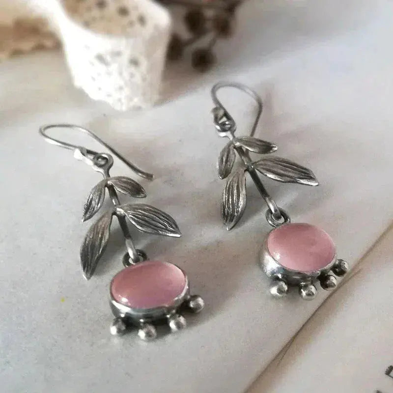 Boho Quartz Pendant Earrings in Silver