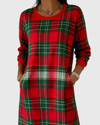 Langærmet ternet sweatshirt kjole