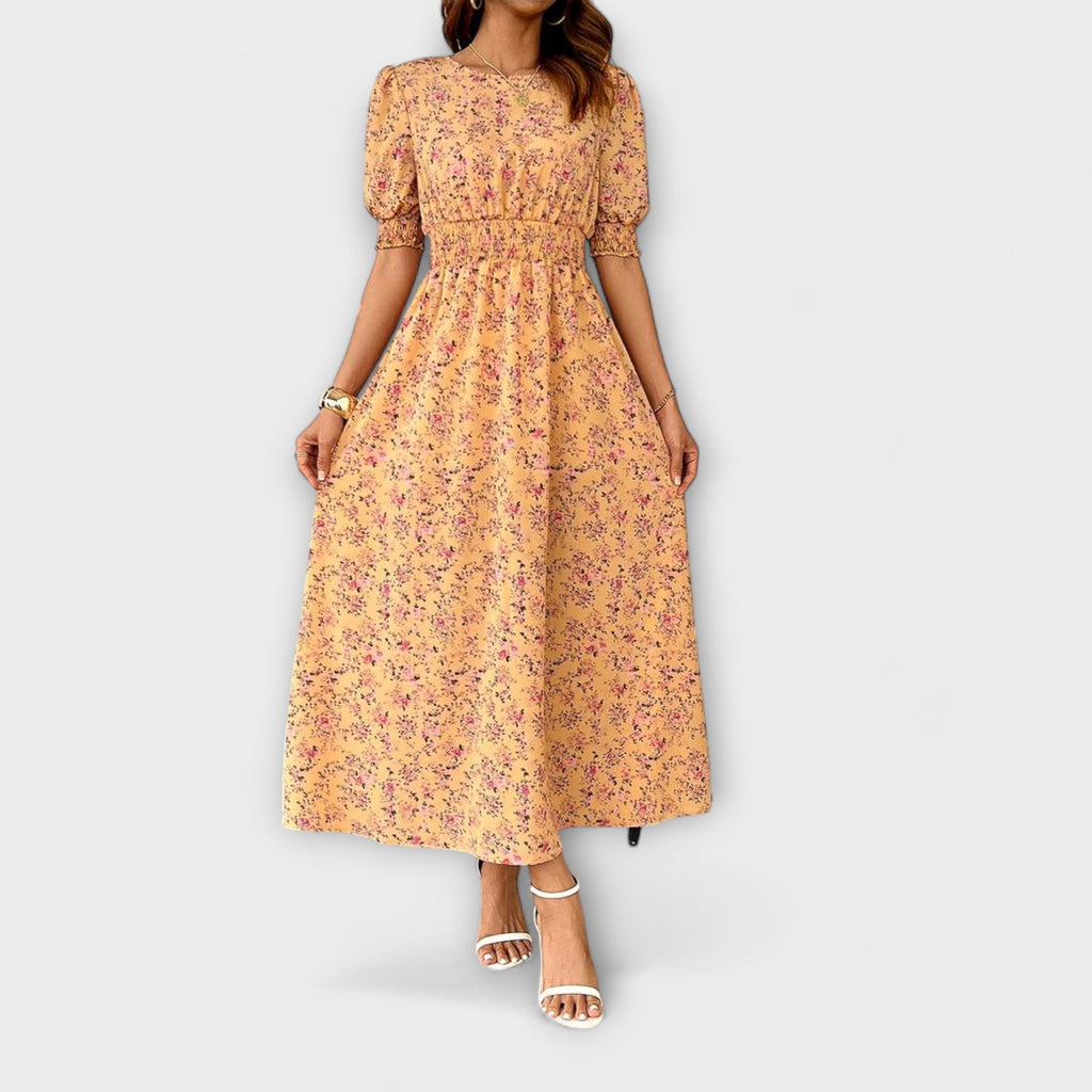 Amélia - Kjole med rund hals og blomstermønster
