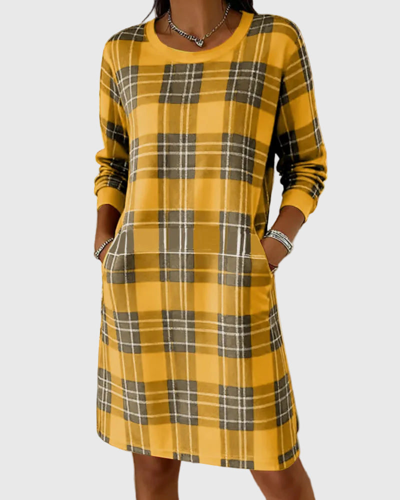 Langærmet ternet sweatshirt kjole