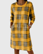 Langærmet ternet sweatshirt kjole
