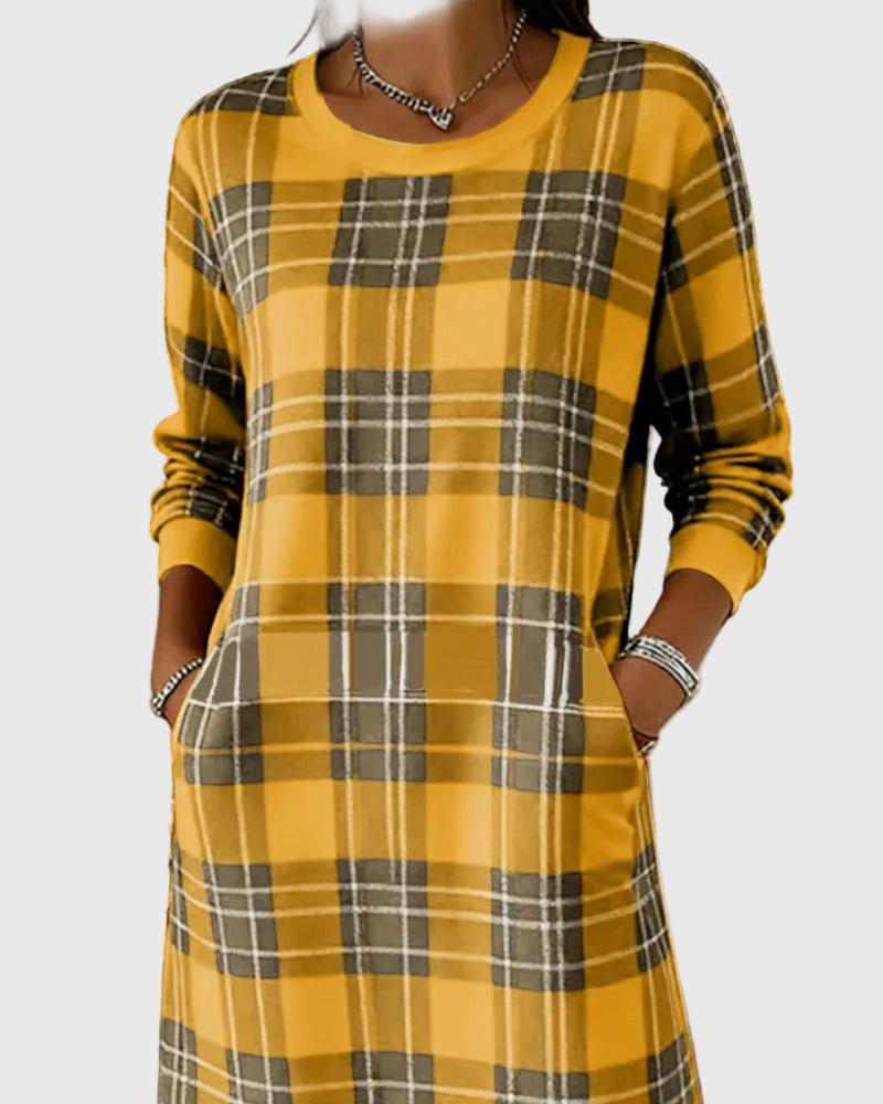 Langærmet ternet sweatshirt kjole
