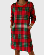 Langærmet ternet sweatshirt kjole