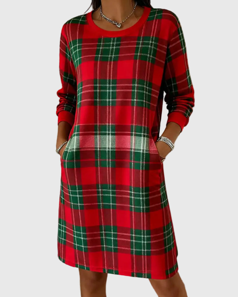 Langærmet ternet sweatshirt kjole
