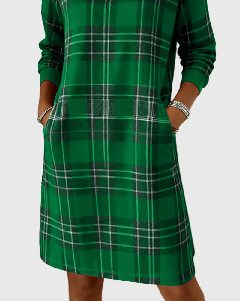 Langærmet ternet sweatshirt kjole