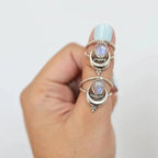 Oval Rainbow Moonstone Moon Phase Ring