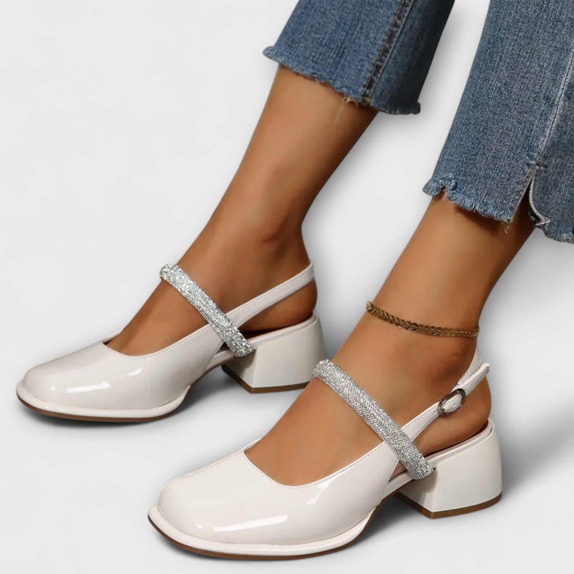 Celandra - Mary Jane med glinsende remme og blokhæl