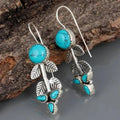 Silver Boho Leaf Opal Earrings