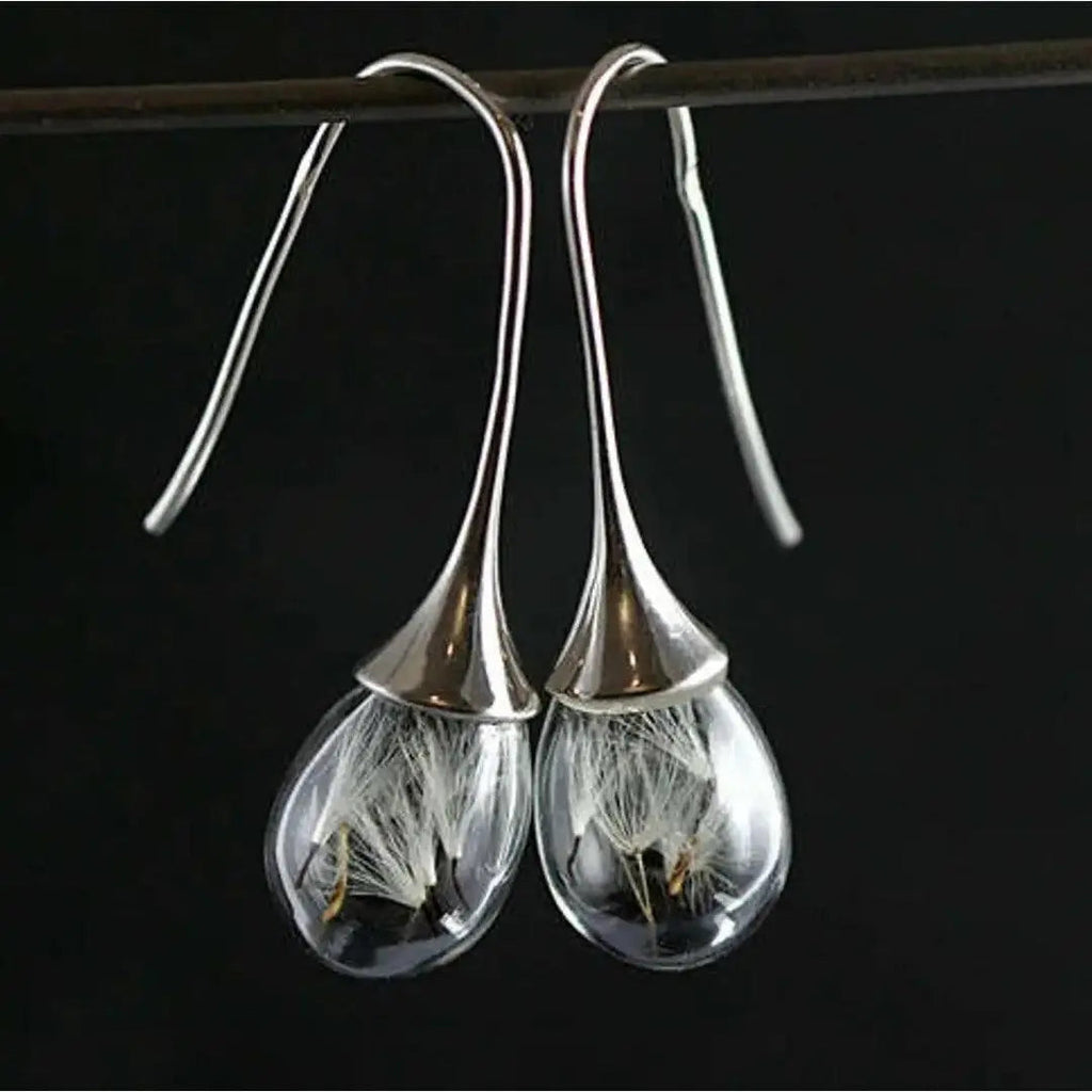 Silver Dandelion Pendant Earrings