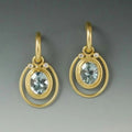 Golden vintage earrings with blue crystal inlay