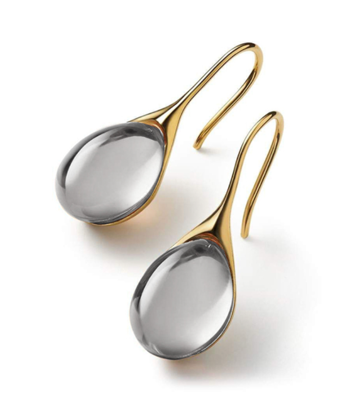 Gold drop earrings with smooth crystal
