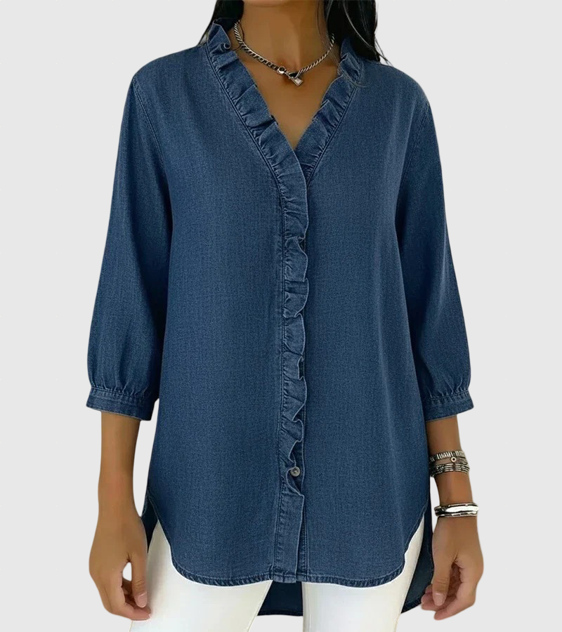Lucía | Løs denim bluse med V-hals