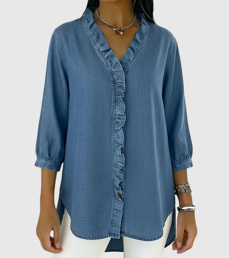 Lucía | Løs denim bluse med V-hals