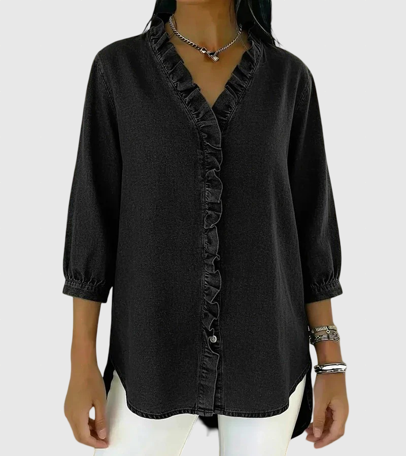Lucía | Løs denim bluse med V-hals