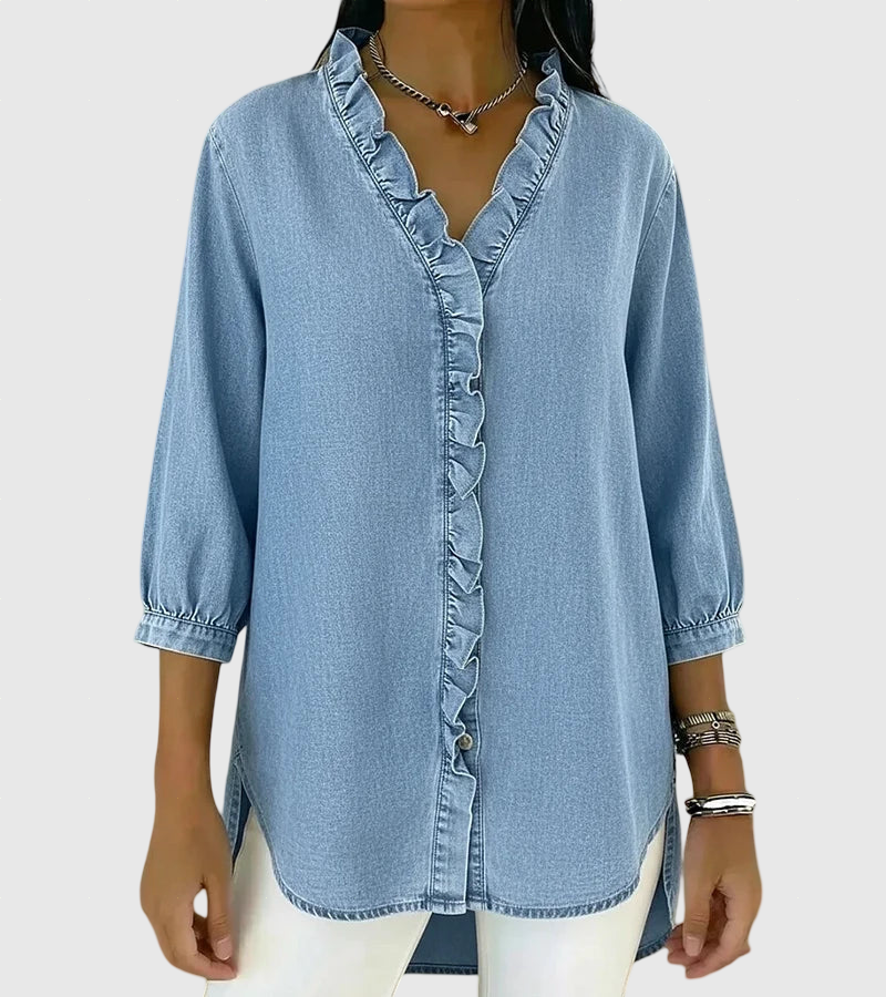 Lucía | Løs denim bluse med V-hals