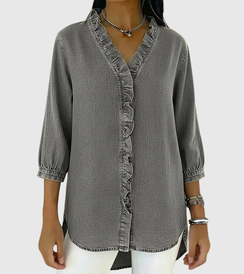 Lucía | Løs denim bluse med V-hals