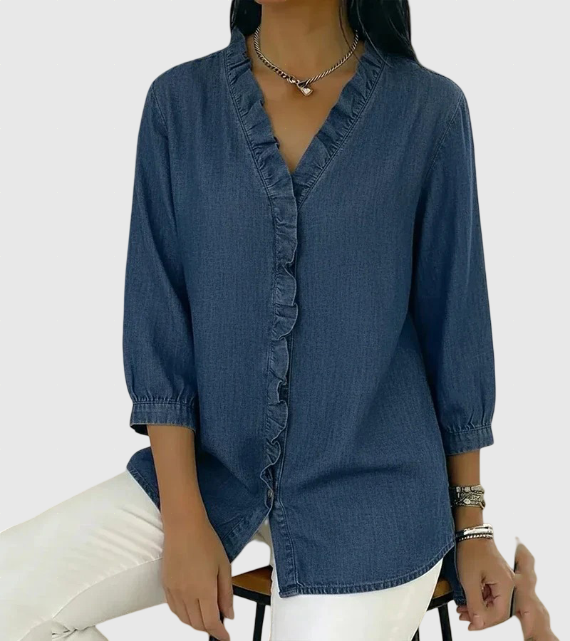 Lucía | Løs denim bluse med V-hals