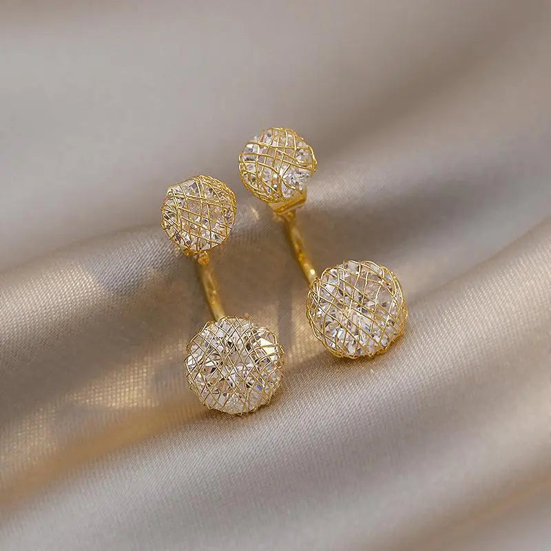 Shiny Double Ball Earrings in Gold