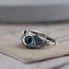 Owl of Good Luck adjustable ring made of silver and opal