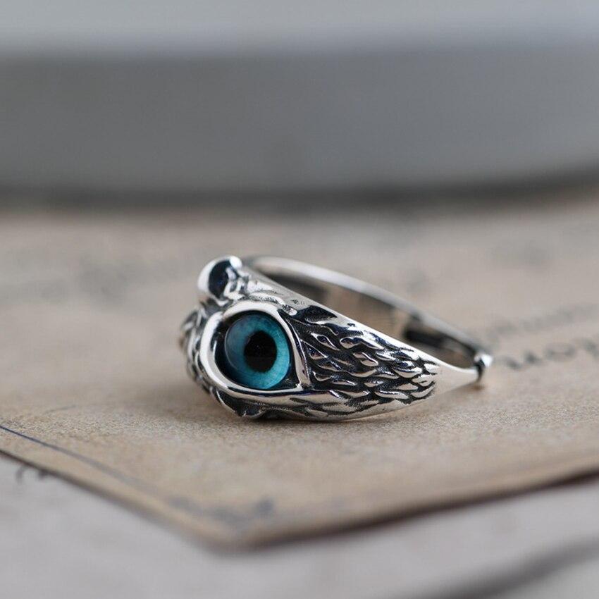 Owl of Good Luck adjustable ring made of silver and opal