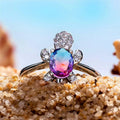 Sea Turtle Ring with Oval Zirconia and Sterling Silver