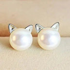 Kitten Earrings with Cultured Pearls and Silver