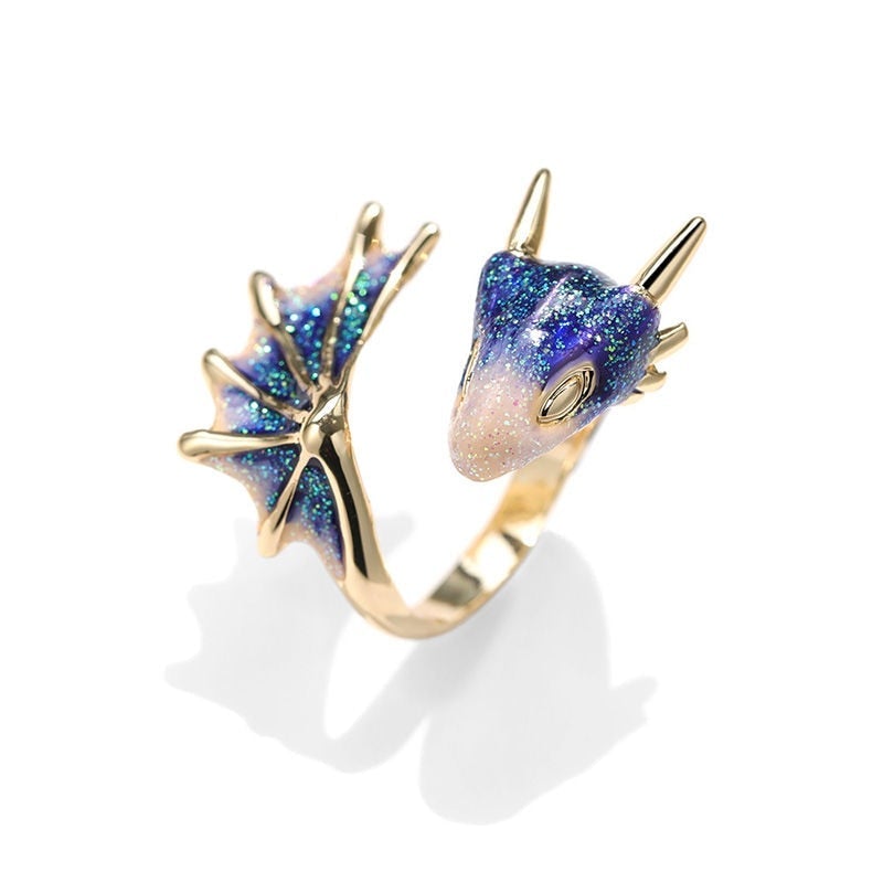 Adjustable dragon ring made of silver and hand-painted enamel