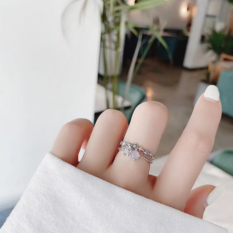 Adjustable Ring Made of Silver and Moonstone