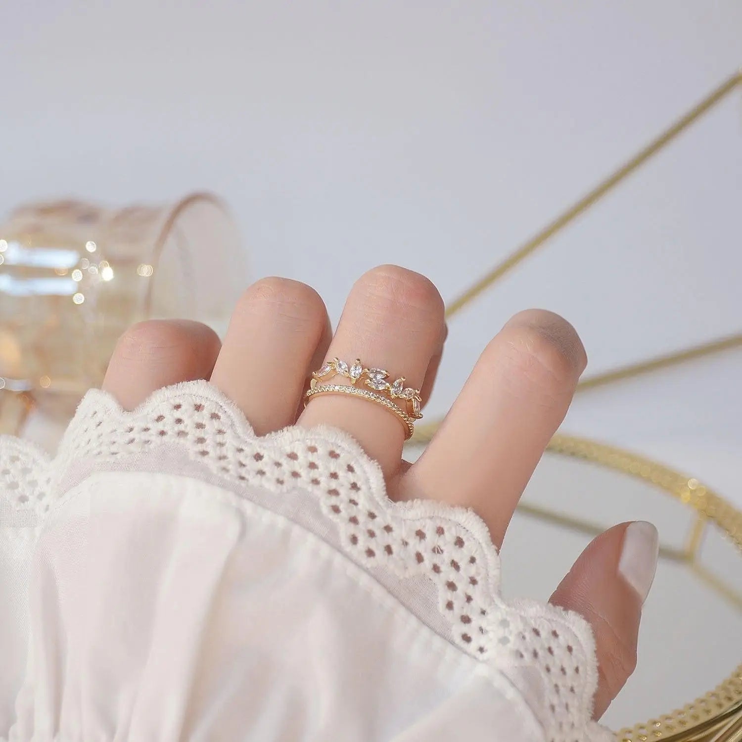 Adjustable Zirconia Ring in Gold