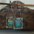Antique" earrings with blue and green crystals