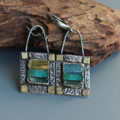 Antique" earrings with blue and green crystals
