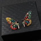 Butterfly Stud Earrings with Colorful Zirconia