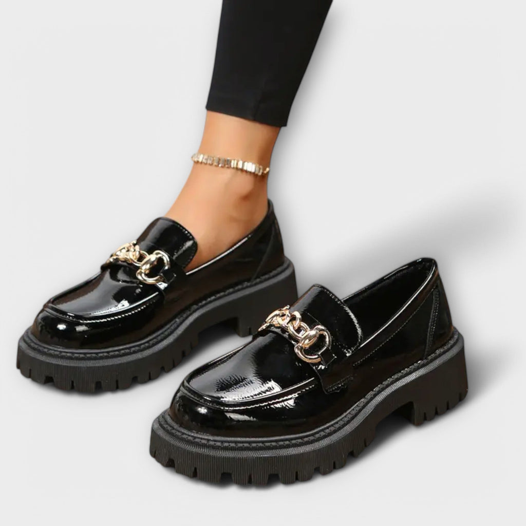 Moderne dame platform loafers med spænde
