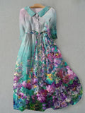 Tessa Kjole - Vintage blomstret, justerbar snøret talje, dame sommerkjole