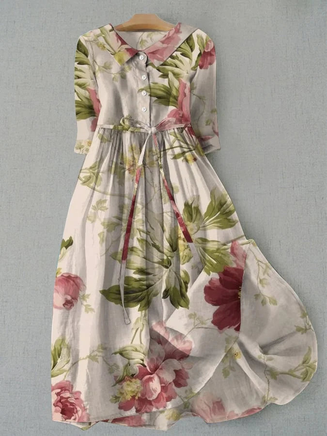 Dame Kjole - Vintage blomstret snøret sommerkjole til bryllupsgæst