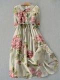 Dame Kjole - Vintage blomstret sommerkjole med justerbar talje