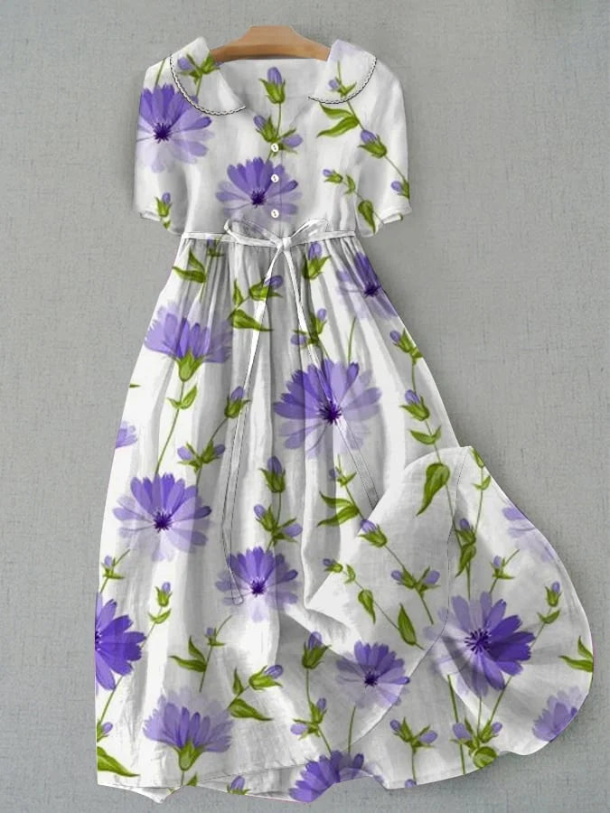 Dame Kjole - Vintage blomstret sommerelegance med justerbar størrelse