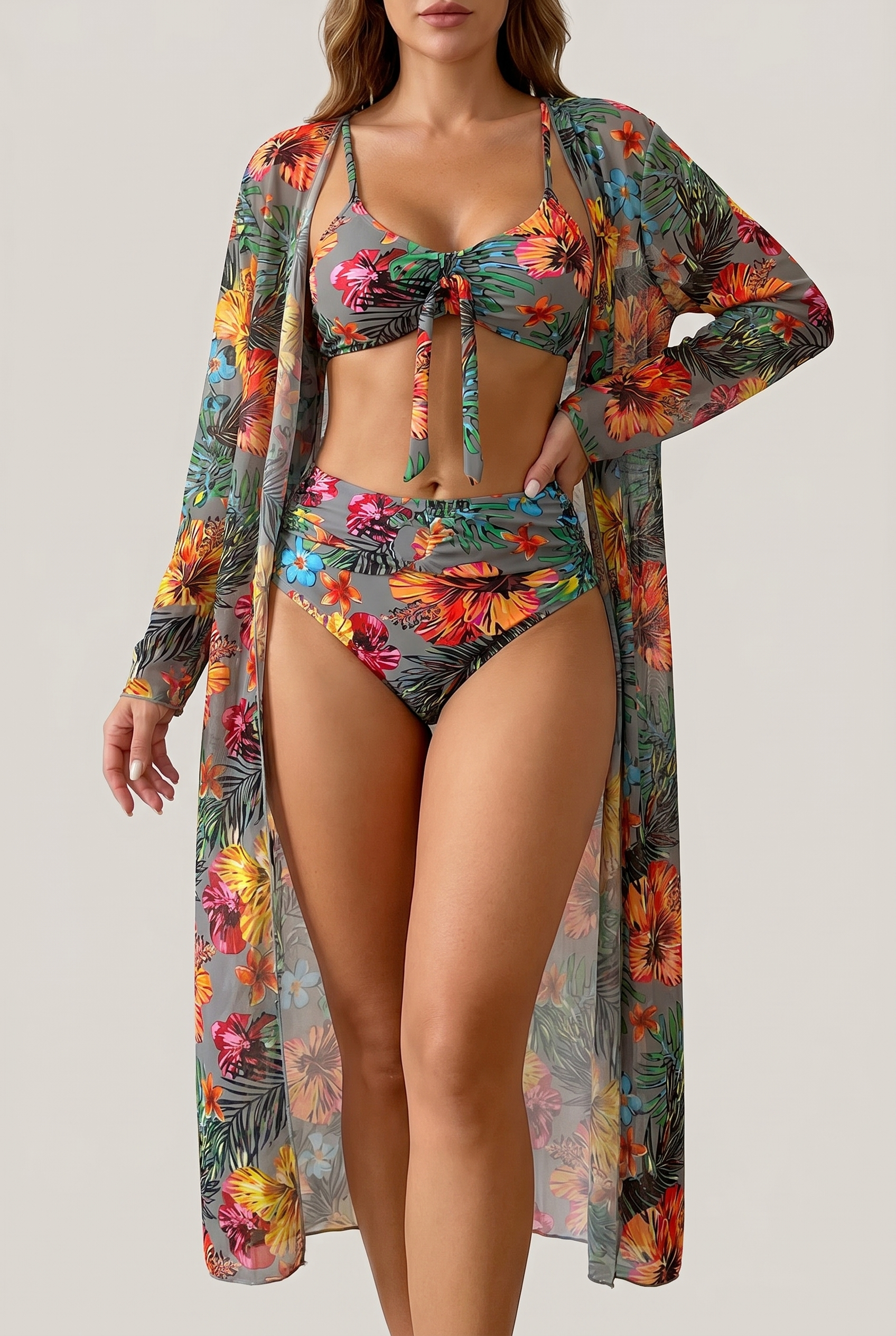 Paloma | 3-delt bikini med blomsterkimono