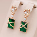 Small Earrings with Green Crystal in Gold