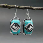 Ethnic Silver-Plated Turquoise Stone Earrings