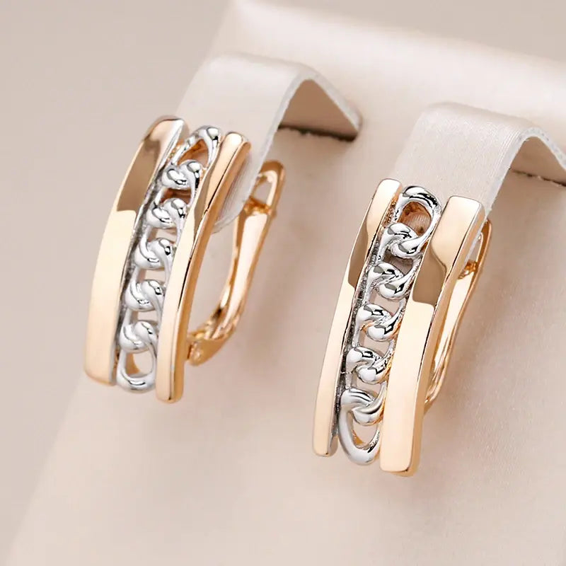 Elegant Gold-Plated Earrings with Inlaid Silver Chains