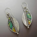 Boho Earrings with Green Crystals in Silver