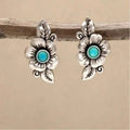 Boho earrings with blue opal flower made of sterling silver