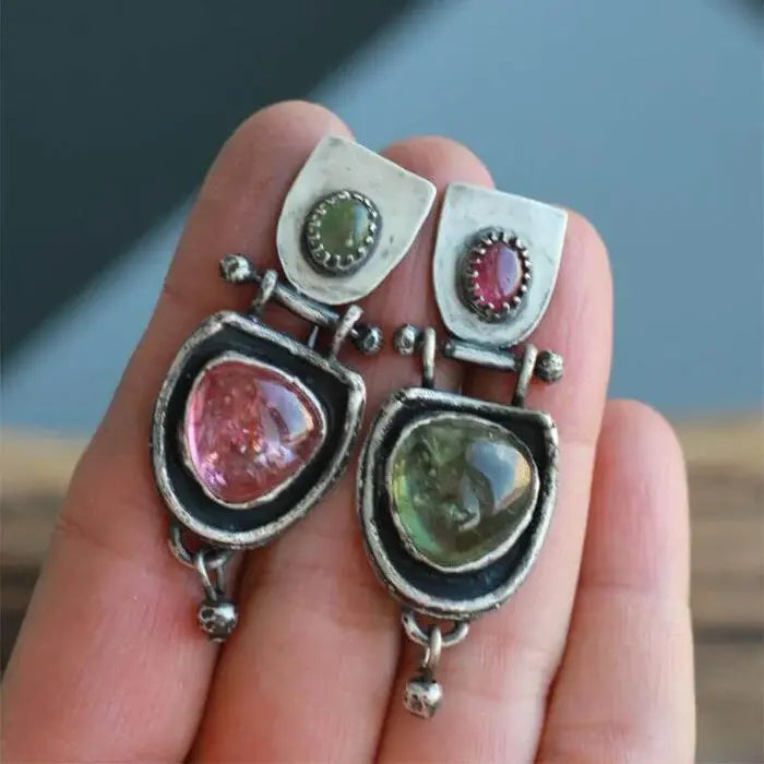 Red and green rectangular vintage earrings