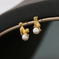Vintage Golden Pearl Cat Earrings