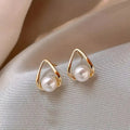 Triangular Hollow Earrings with Elegant Pearls