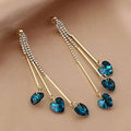 Blue Crystal Heart Elegant Rain Earrings