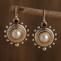 Vintage silver and gold inlaid pearl earrings