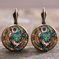 Round Earrings with Crystal Owls