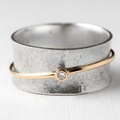 Vintage silver ring with golden line and zirconia